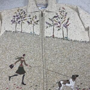 Tanjay Sweater Womens Large Full Zip Embroidered Cottagecore Folk Art